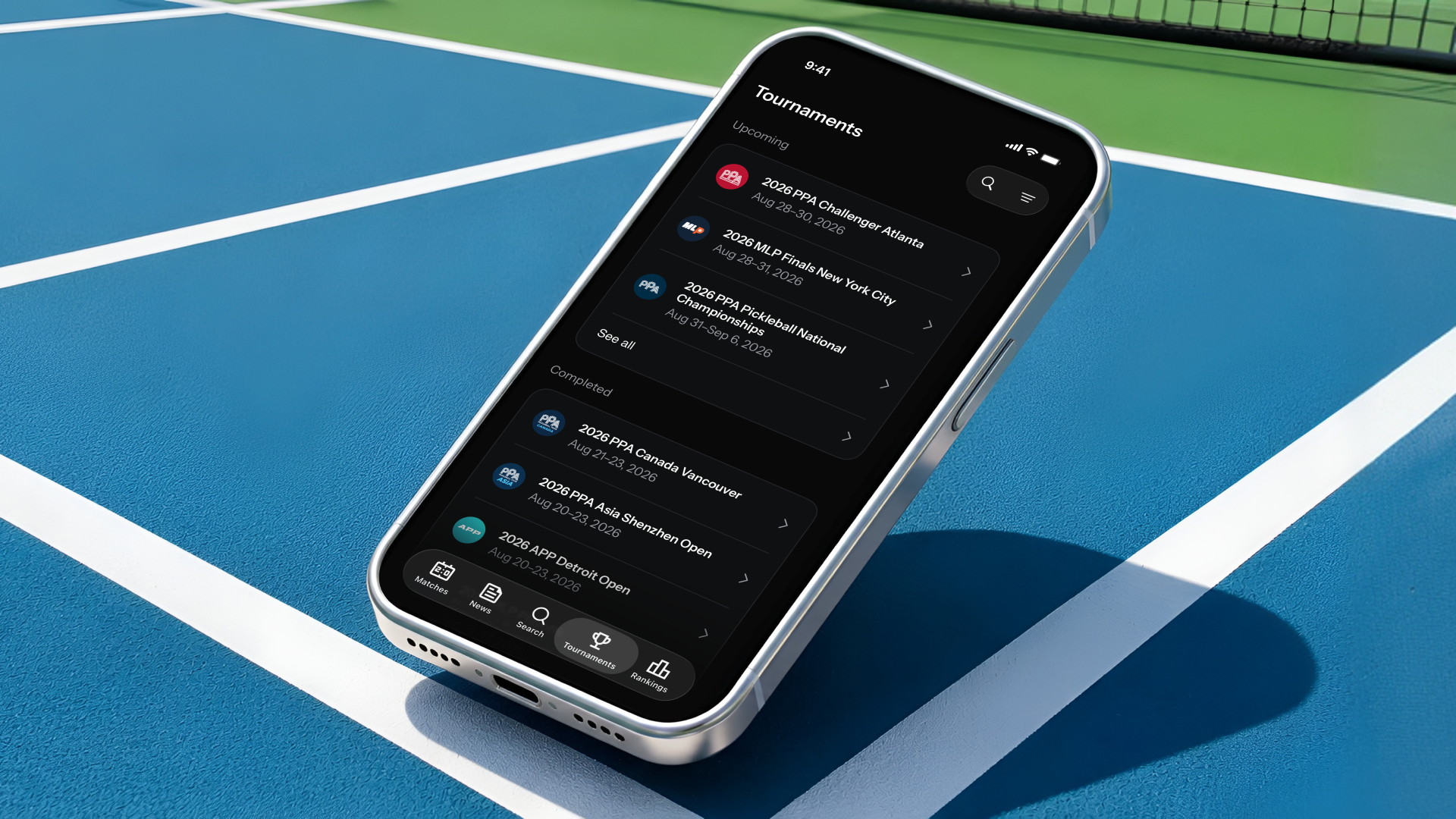 Dinky Time app showing live pickleball match scores